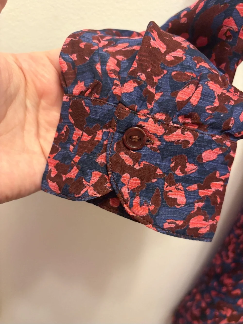 Parker Silk Blend Floral Long Sleeve Ruffle Mini Dress Size L Navy Coral